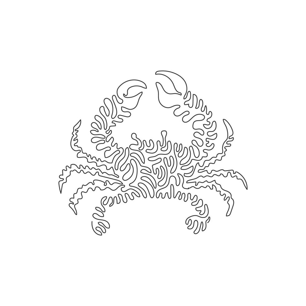 dessin d'une ligne bouclée unique d'adorable art abstrait de crabe. ligne continue dessin graphique illustration vectorielle de crabes ont deux griffes pour l'icône, le symbole, le logo de l'entreprise, la décoration murale de l'affiche vecteur