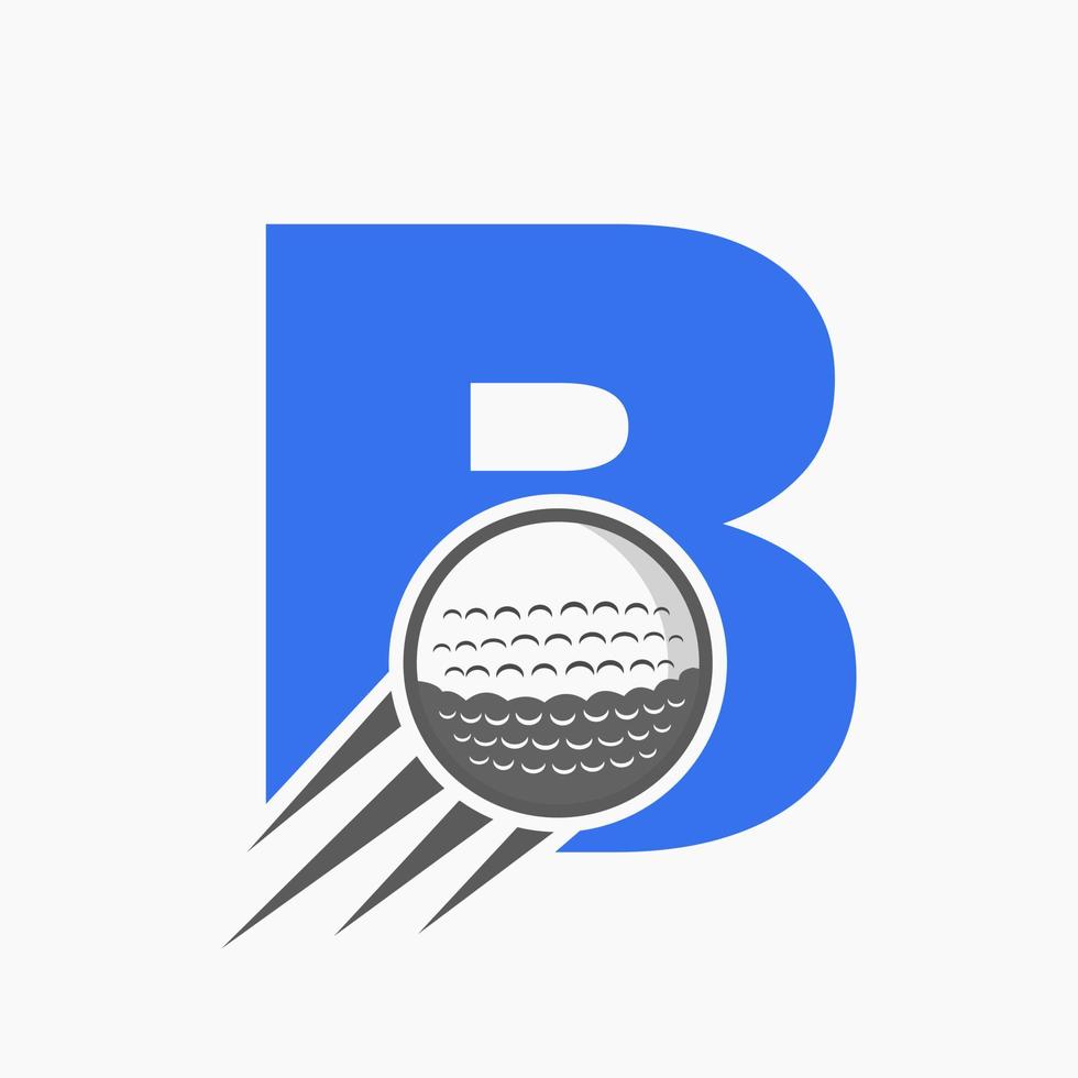 concept de logo de golf lettre b avec icône de balle de golf en mouvement. modèle de vecteur de symbole de logo de sport de hockey