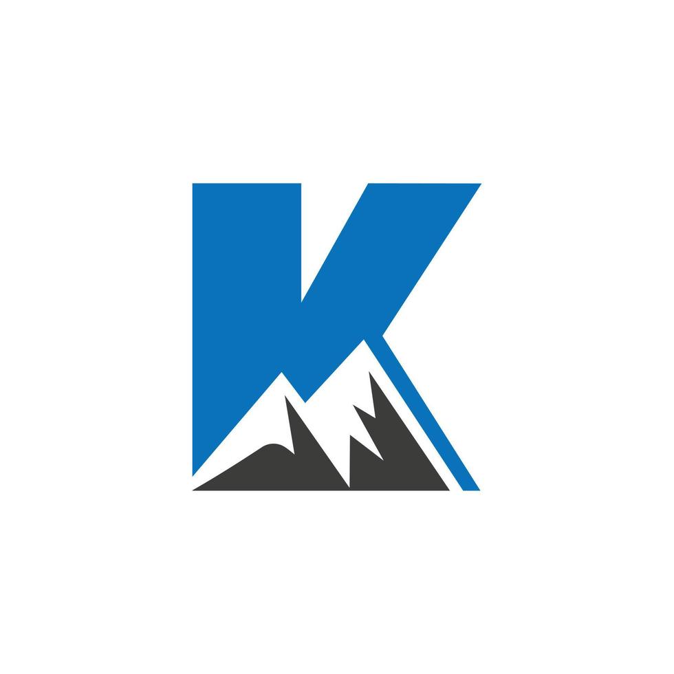 signe vectoriel du logo de montage de la lettre k. le logo du paysage de montagne se combine avec l'icône et le modèle de la colline