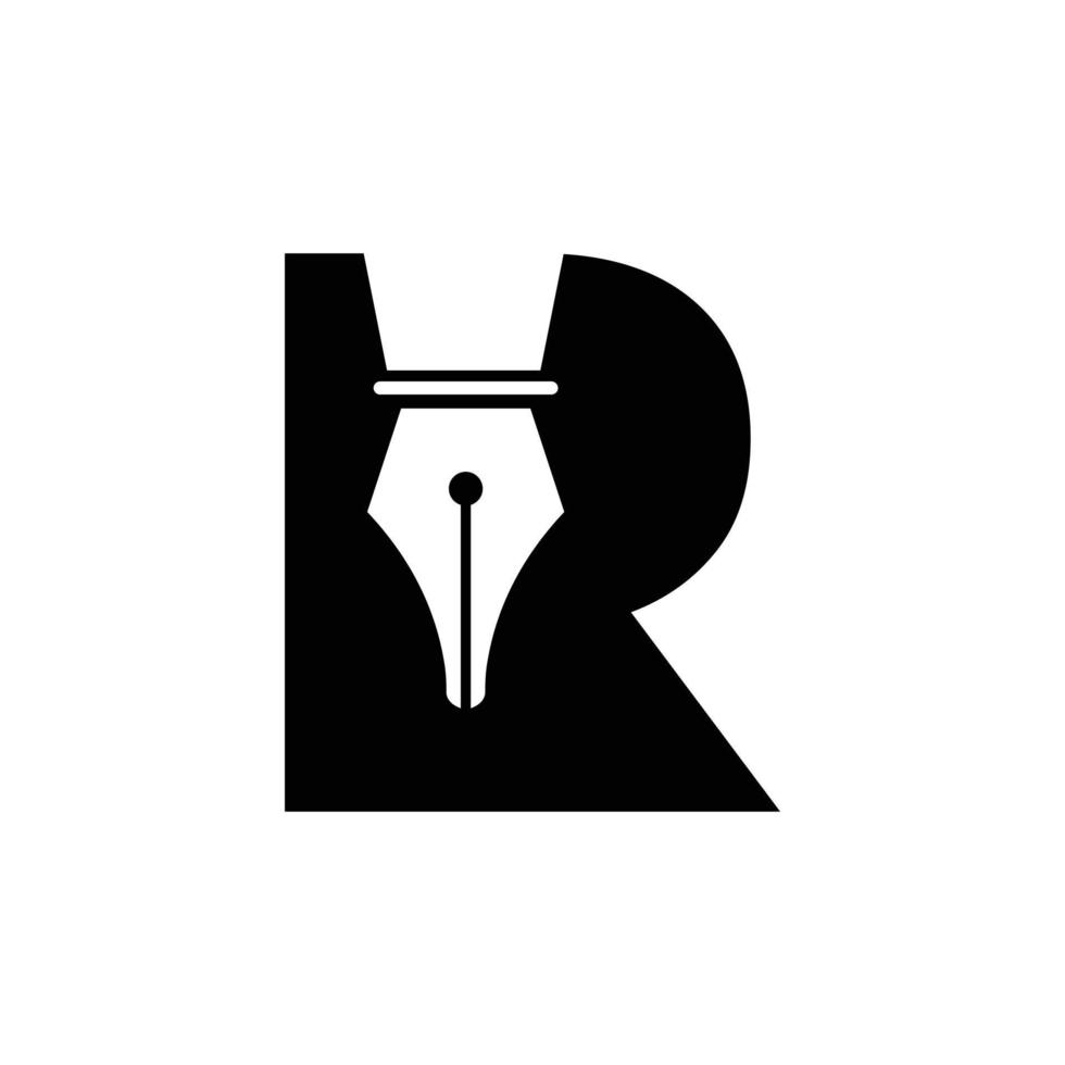 lettre initiale r icône de plume de stylo pour l'éducation logo et symbole de loi alphabet basé sur un modèle vectoriel