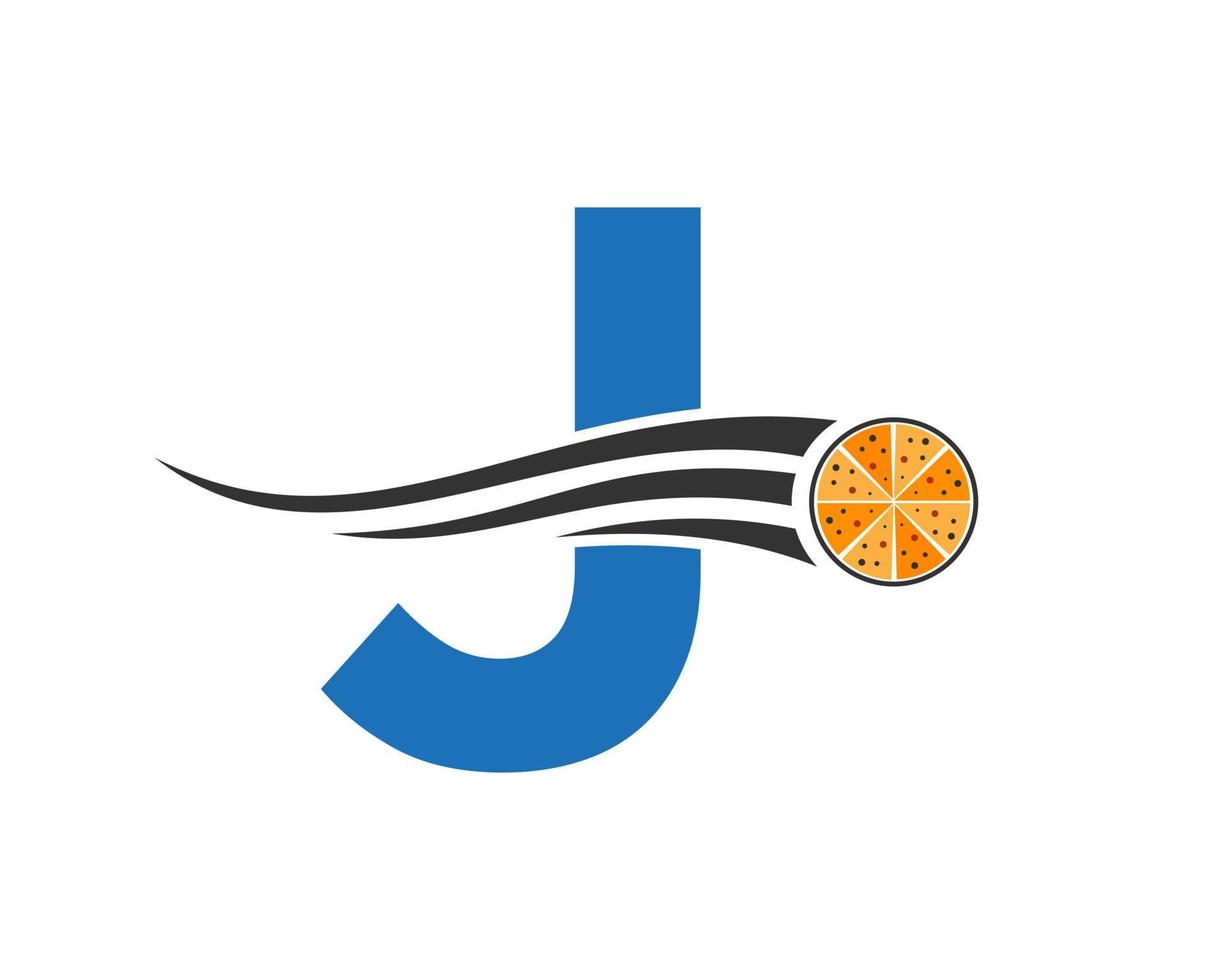 lettre initiale j café restaurant logo avec modèle vectoriel de concept de pizza