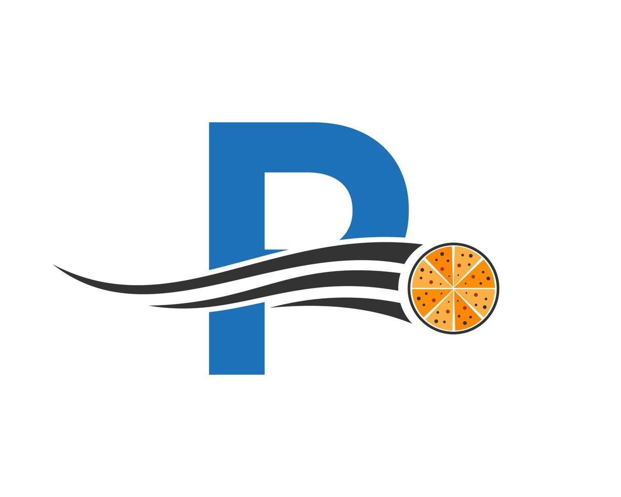 lettre initiale p café restaurant logo avec modèle de vecteur de concept de pizza