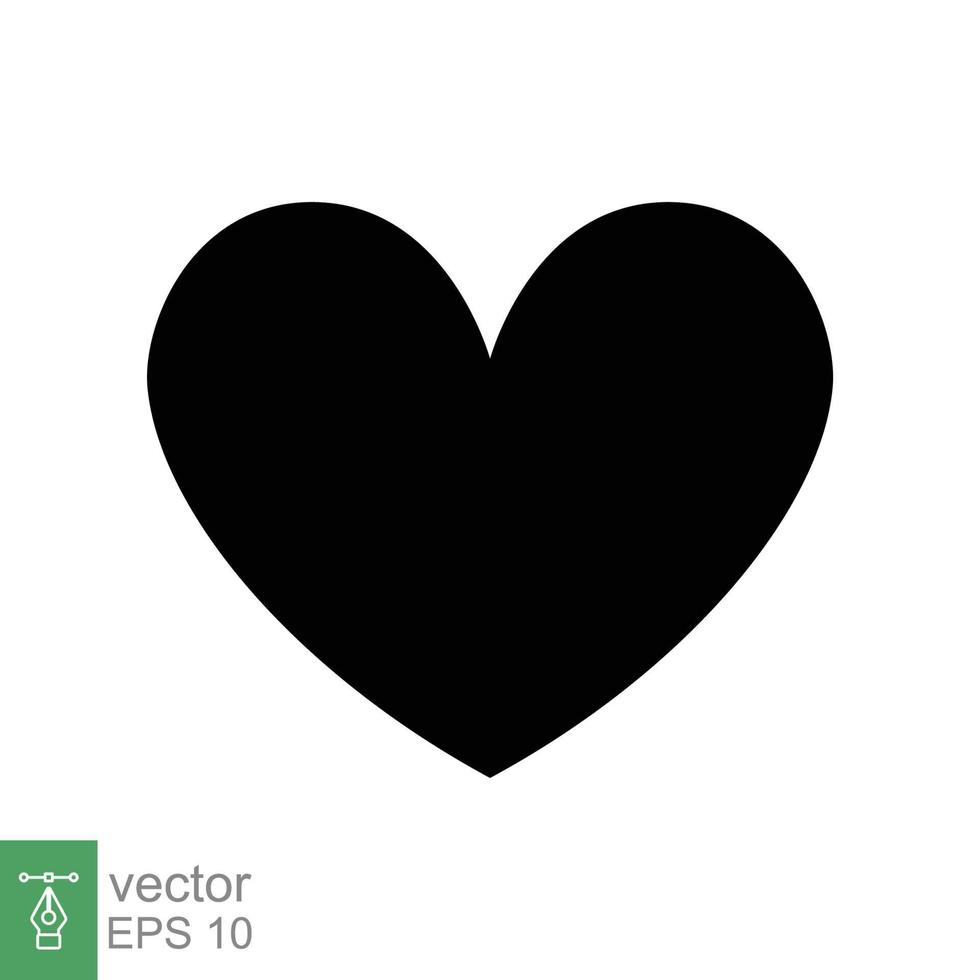 icône de coeur. style plat simple. logo d'amour, sentiment, romance, décoration de désherbage, comme, concept d'émotion. silhouette noire, symbole glyphe. conception d'illustration vectorielle isolée sur fond blanc. ep 10. vecteur