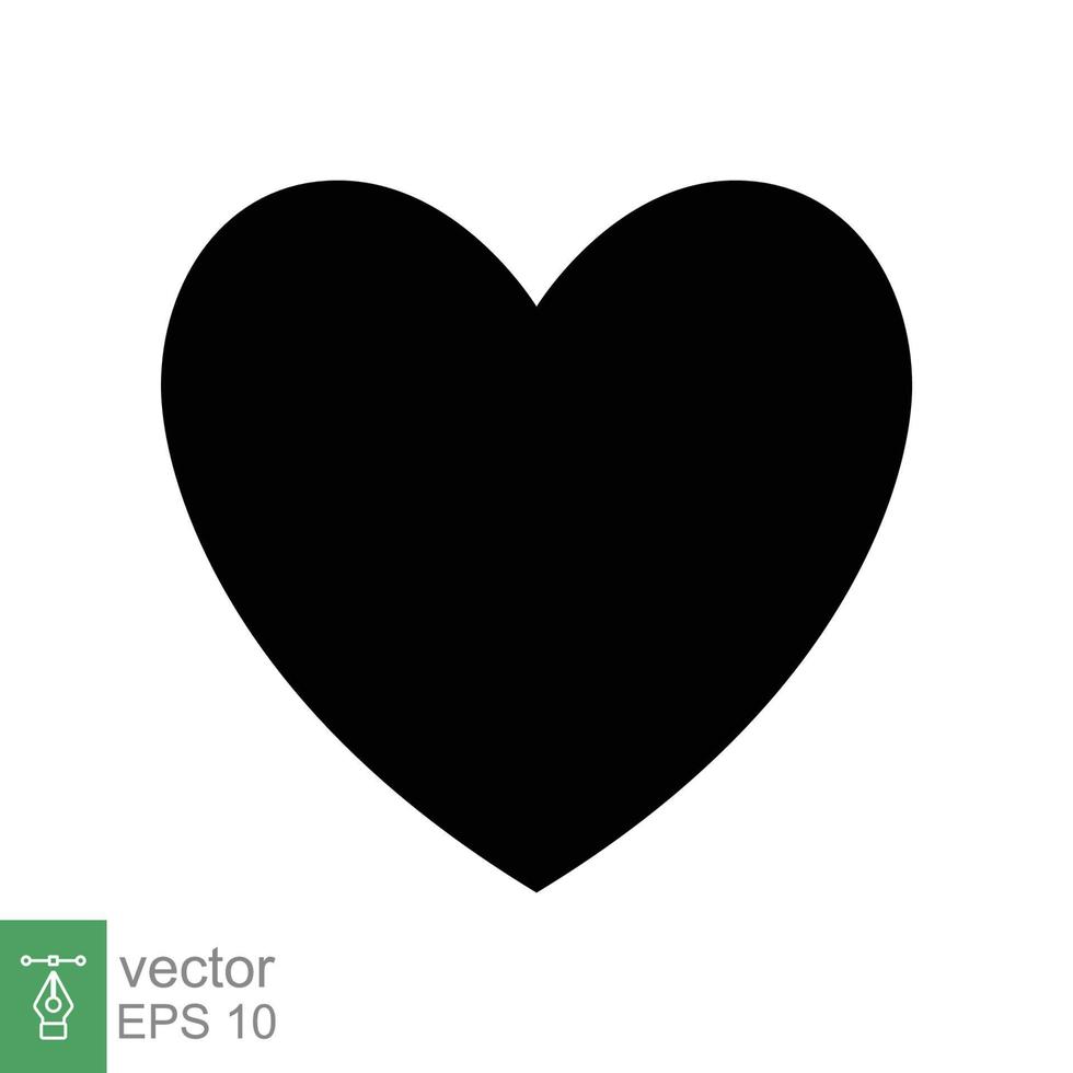 icône de coeur. style plat simple. logo d'amour, sentiment, romance, décoration de désherbage, comme, concept d'émotion. silhouette noire, symbole glyphe. conception d'illustration vectorielle isolée sur fond blanc. ep 10. vecteur