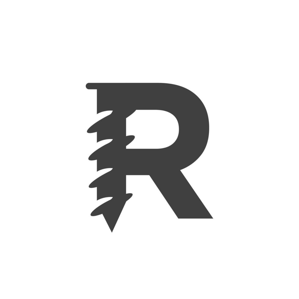 modèle de logo de vis lettre r pour la conception de symbole de quincaillerie de construction vecteur