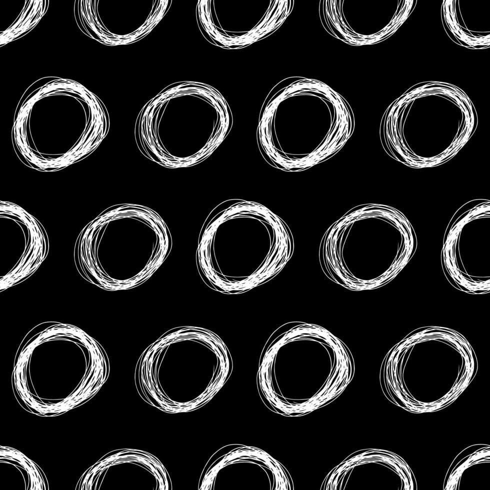 modèle sans couture avec forme d'ellipse de gribouillis au crayon blanc croquis dessinés à la main sur fond noir. texture grunge abstraite. illustration vectorielle vecteur