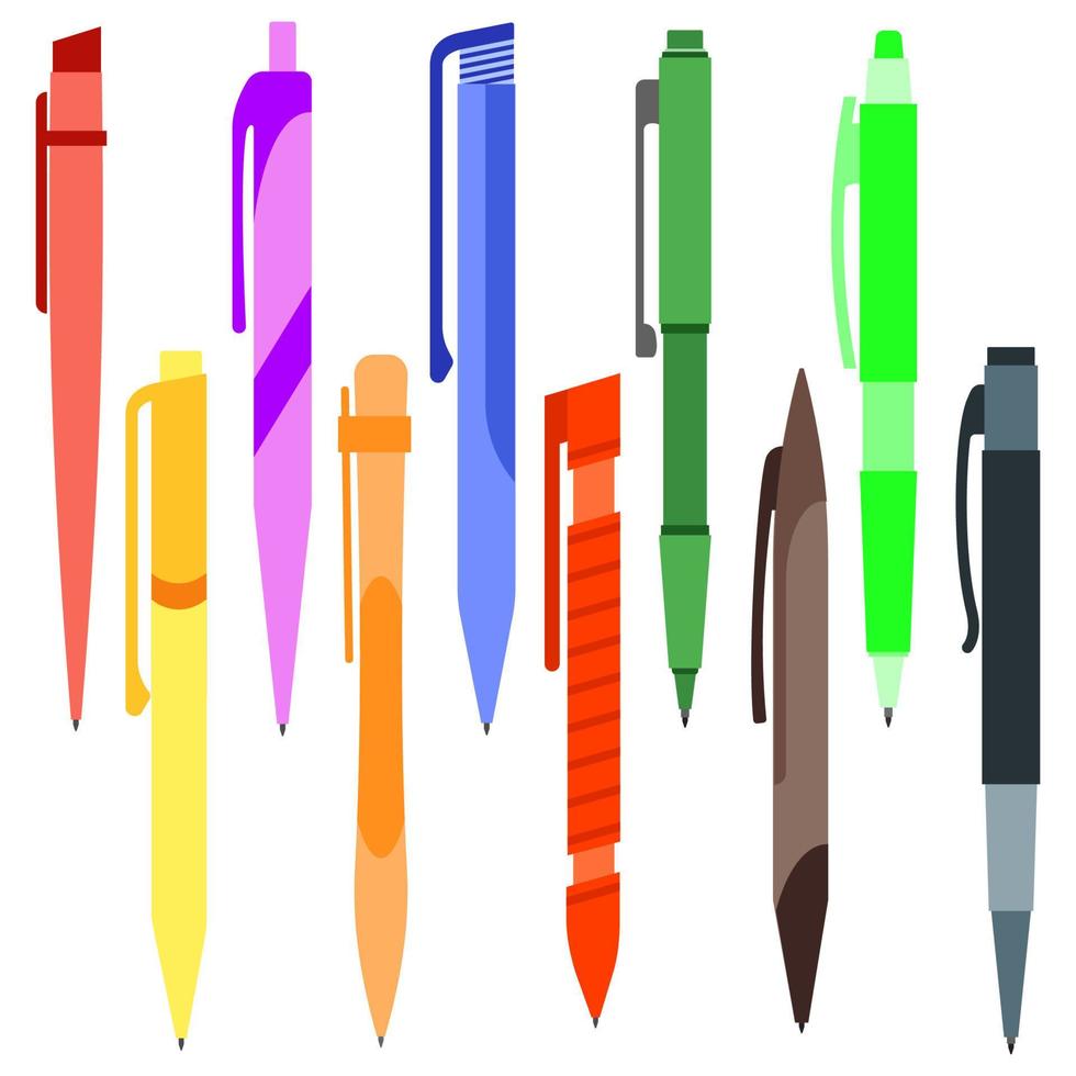 ensemble de stylos multicolores sur fond blanc. illustration vectorielle. vecteur