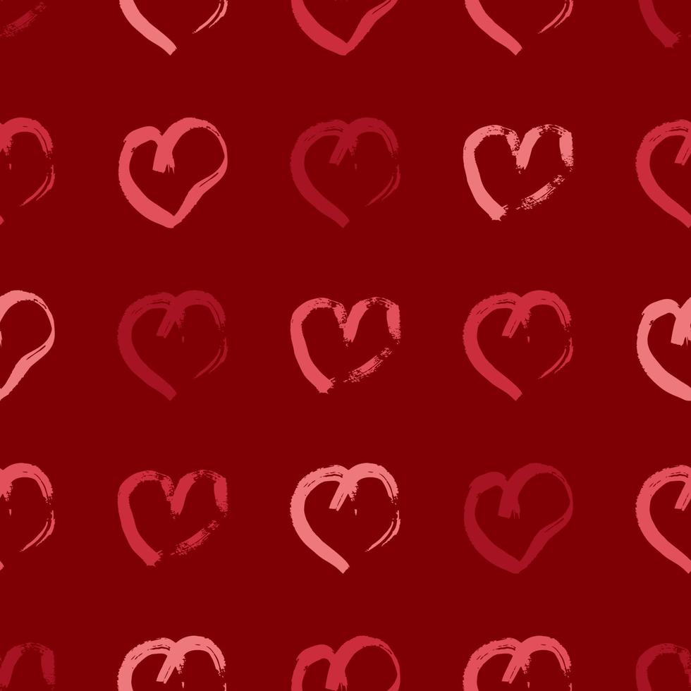 modèle sans couture avec des coeurs dessinés à la main. doodle grunge coeurs rouges sur fond rouge. illustration vectorielle. vecteur