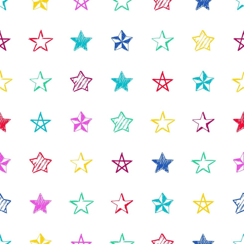 fond transparent d'étoiles de doodle. étoiles multicolores dessinées à la main sur fond blanc. illustration vectorielle vecteur
