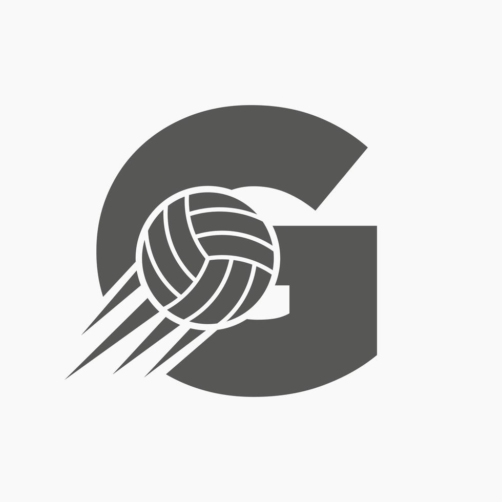 concept de logo de volley-ball lettre initiale g avec icône de volley-ball en mouvement. modèle de vecteur de symbole de logo de sport de volley-ball