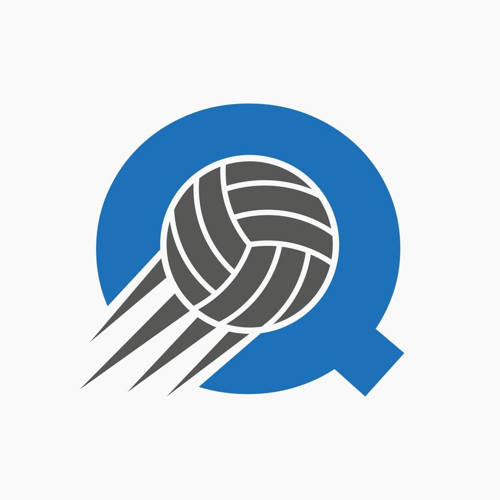lettre initiale q concept de logo de volley-ball avec icône de volley-ball en mouvement. modèle de vecteur de symbole de logo de sport de volley-ball