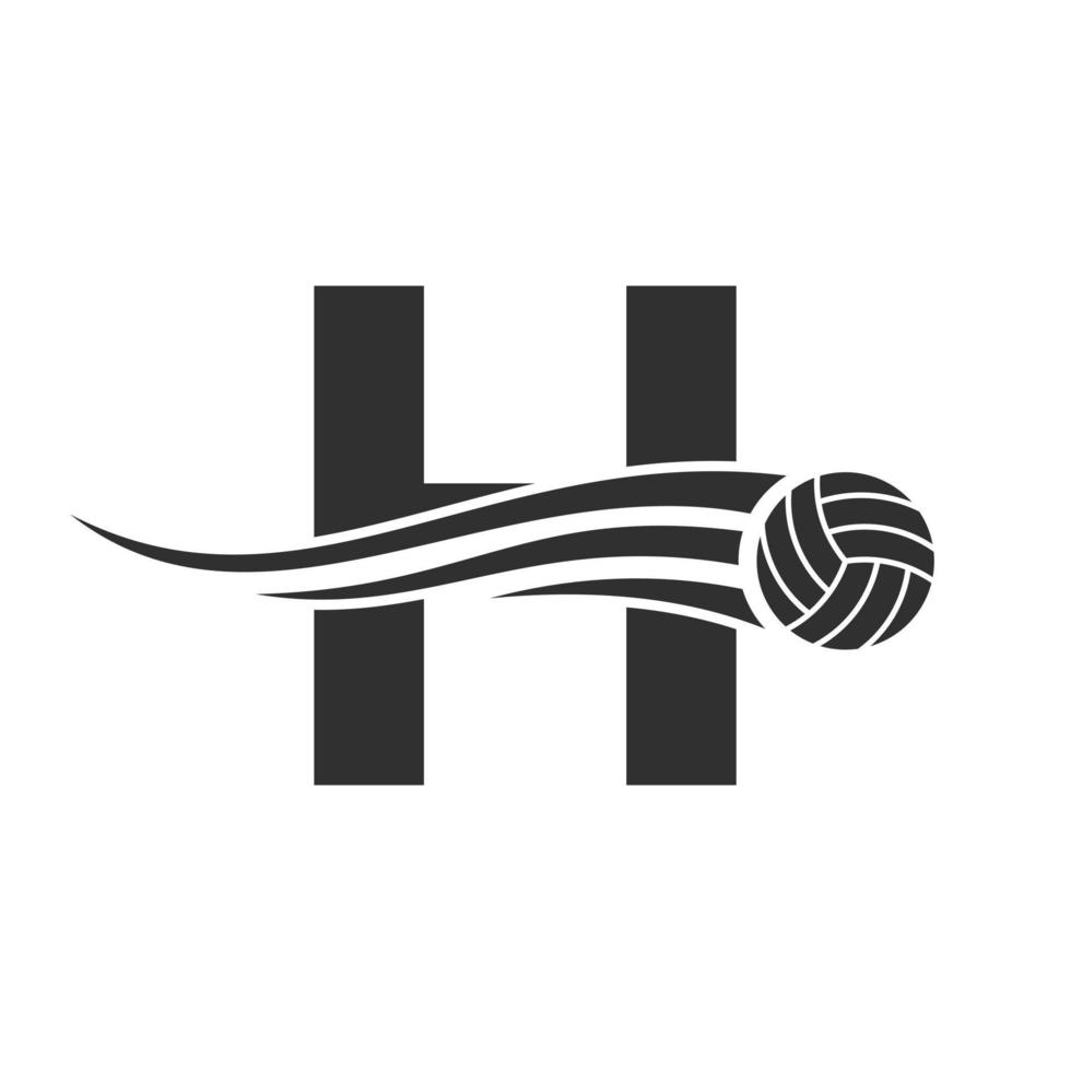 concept de logo de volley-ball lettre initiale h avec icône de volley-ball en mouvement. modèle de vecteur de symbole de logo de sport de volley-ball