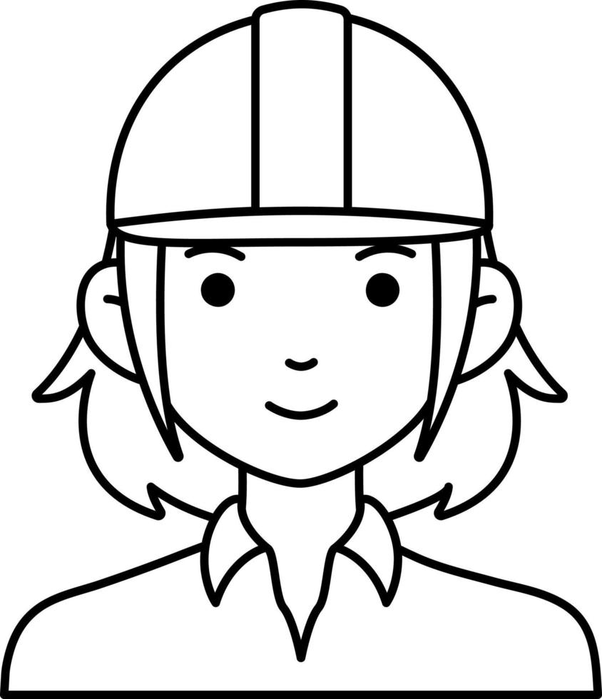 Ingénierie femme fille avatar utilisateur personne casque de sécurité du travail ligne avec couleur blanche vecteur