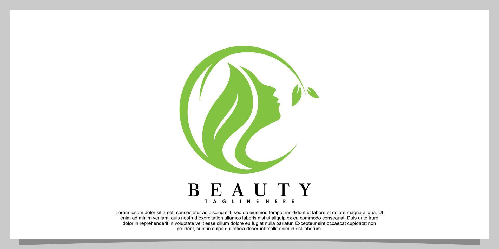 création de logo de beauté avec tête de femme et concept créatif de feuille vecteur