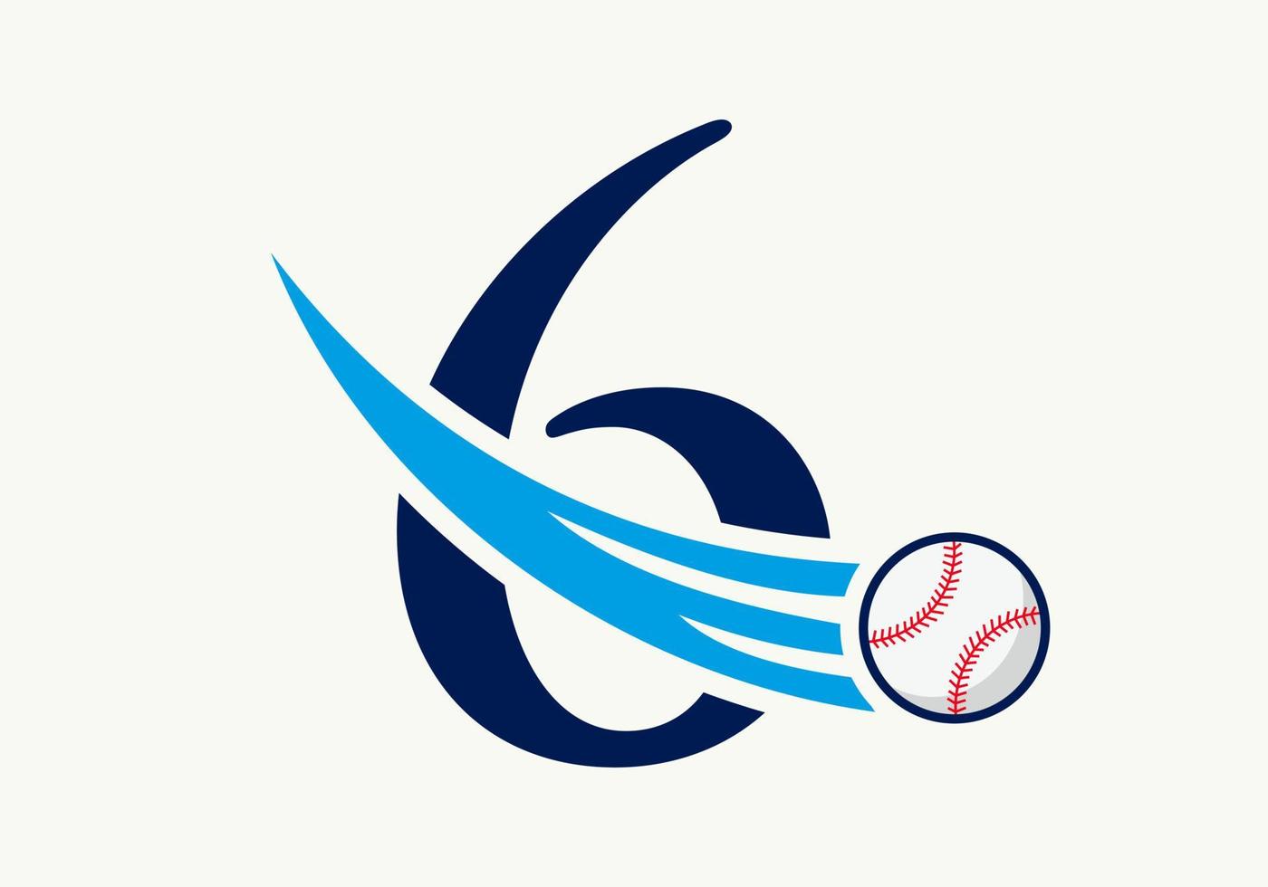 concept de logo de baseball lettre 6 avec modèle vectoriel d'icône de baseball en mouvement