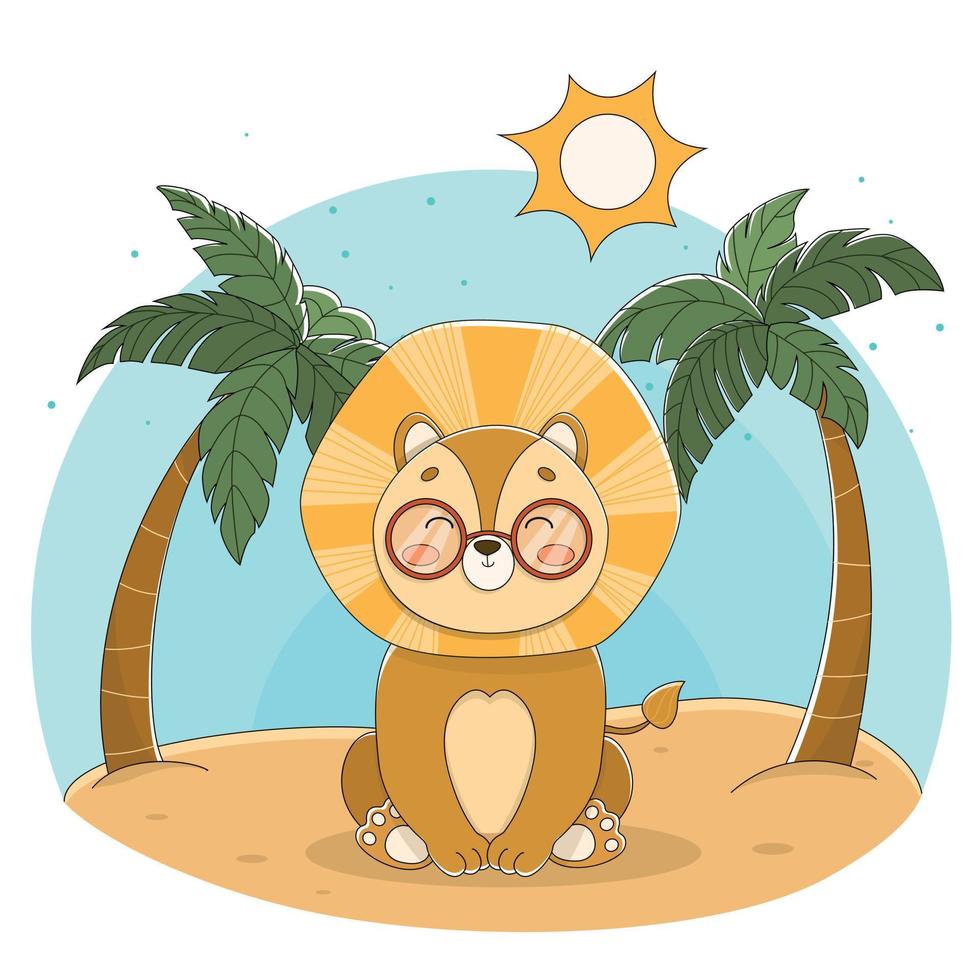 dessin animé mignon lion assis, illustration vectorielle mignonne avec bébé lion pour vêtements de bébé et invitation, animal mignon tropical vecteur