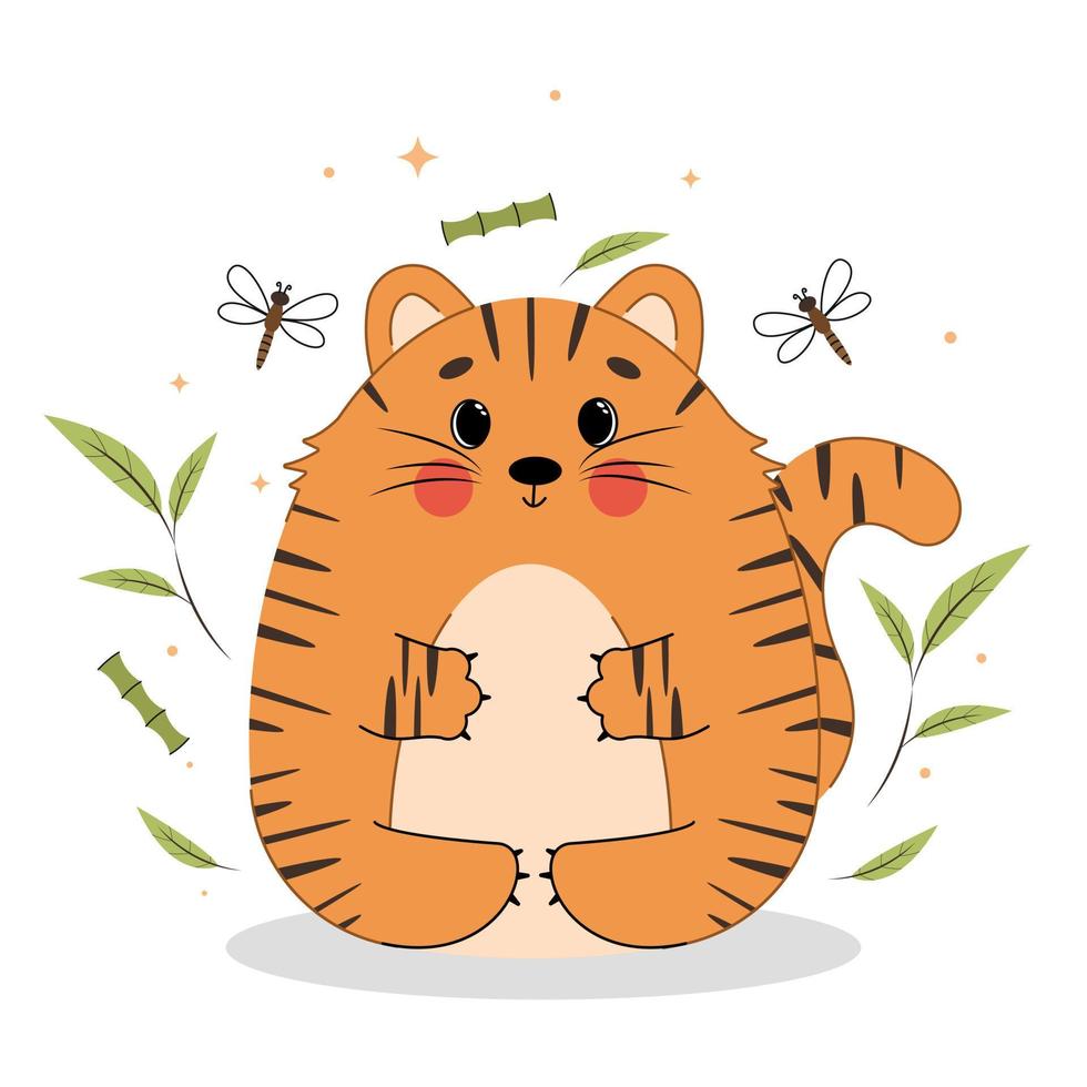 illustration vectorielle d'un tigre, tigre dans un style plat avec contours, tigre isolé sur fond blanc vecteur