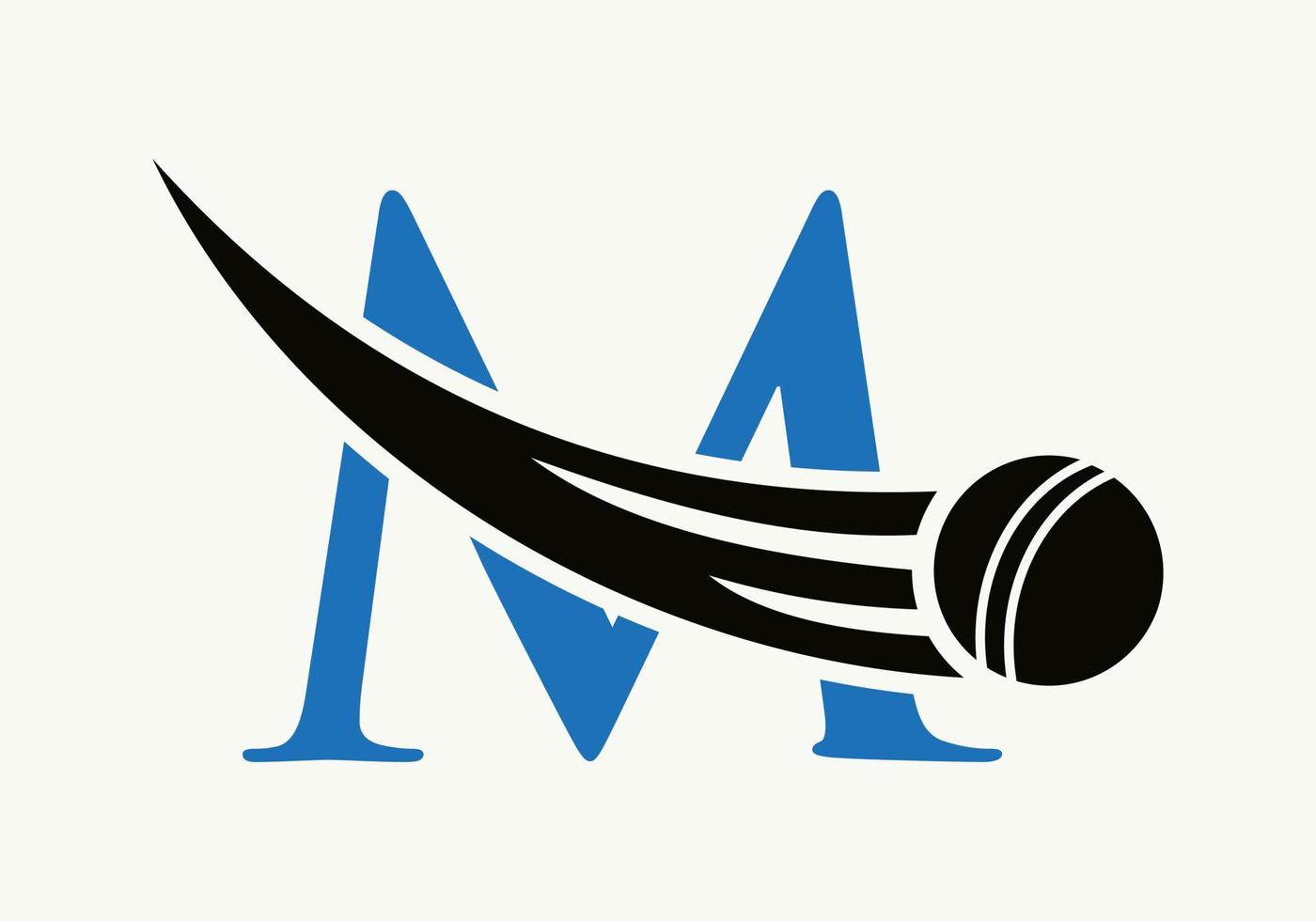 concept de logo de cricket lettre m avec icône de balle de cricket en mouvement. modèle vectoriel de symbole de logo de sport de cricket