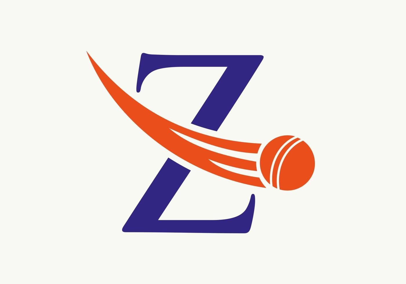 concept de logo de cricket lettre z avec icône de balle de cricket en mouvement. modèle vectoriel de symbole de logo de sport de cricket