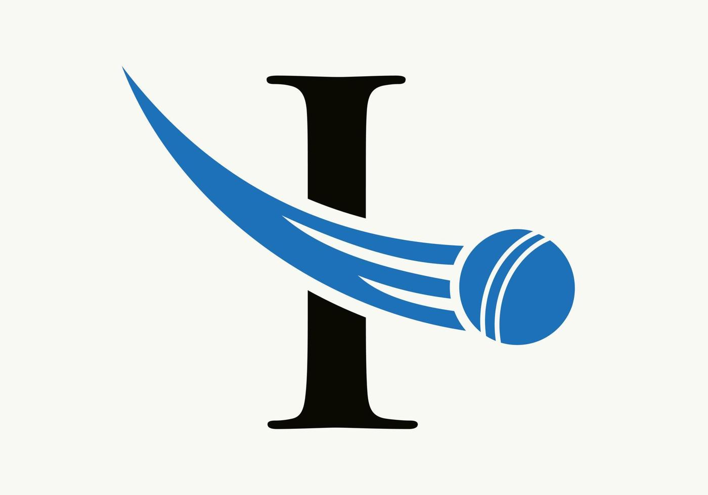 concept de logo de cricket lettre i avec icône de balle de cricket en mouvement. modèle vectoriel de symbole de logo de sport de cricket
