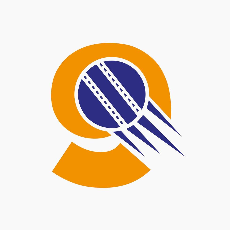 concept de logo de cricket lettre 9 avec icône de balle de cricket en mouvement. modèle vectoriel de symbole de logo de sport de cricket