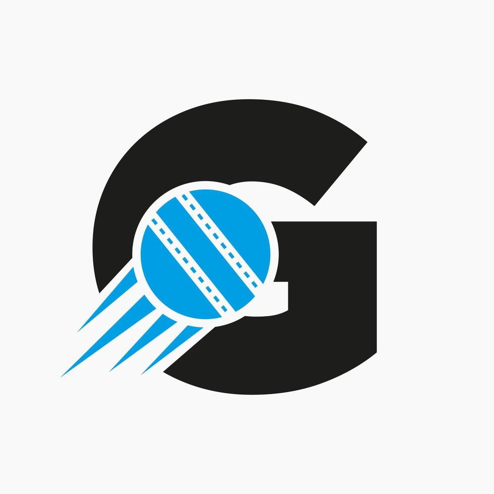 concept de logo de cricket lettre g avec icône de balle de cricket en mouvement. modèle vectoriel de symbole de logo de sport de cricket