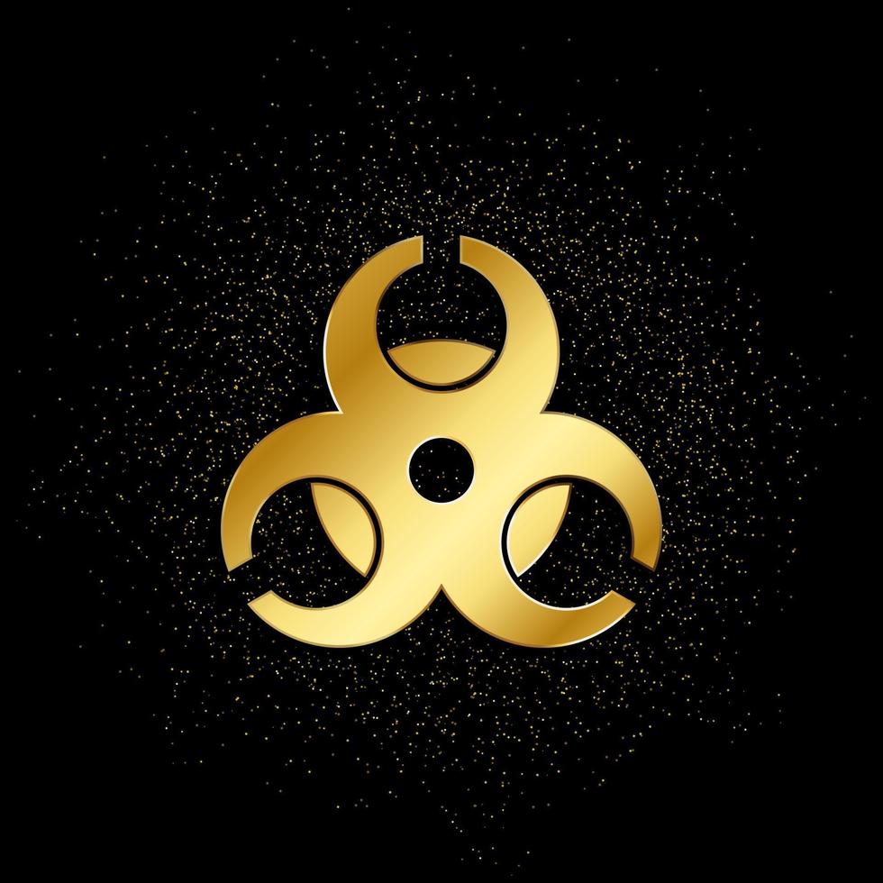 danger, icône d'or de biologie. illustration vectorielle de fond de particules dorées. icône de vecteur d'or
