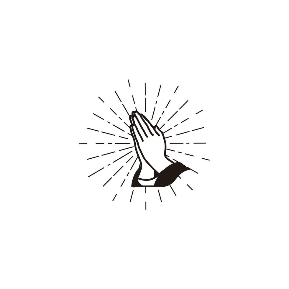 mains en prière sunburst ligne logo design icône illustration vectorielle vecteur