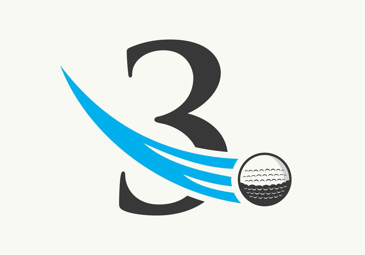 modèle de conception de logo de golf lettre 3. signe de l'académie des sports de hockey, symbole du club vecteur