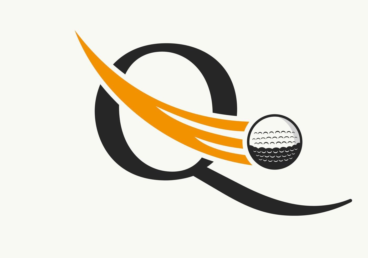modèle de conception de logo de golf lettre q. signe de l'académie des sports de hockey, symbole du club vecteur