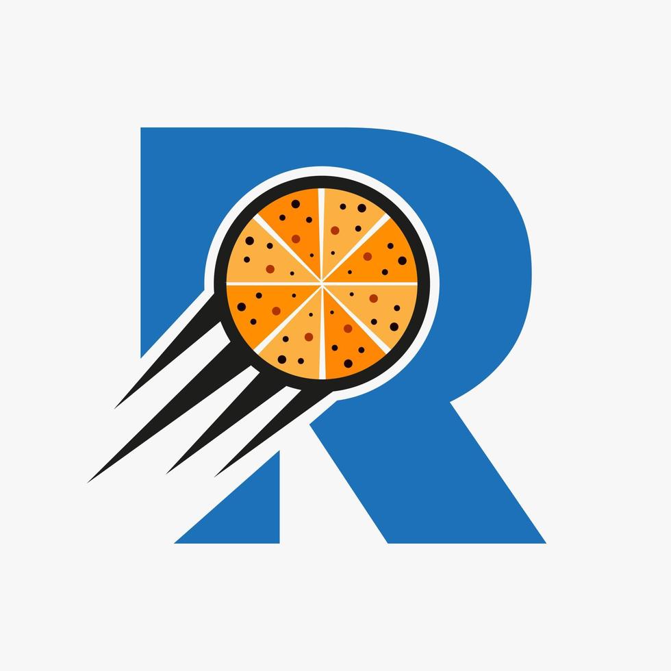 lettre initiale r restaurant café logo avec modèle vectoriel de concept de pizza