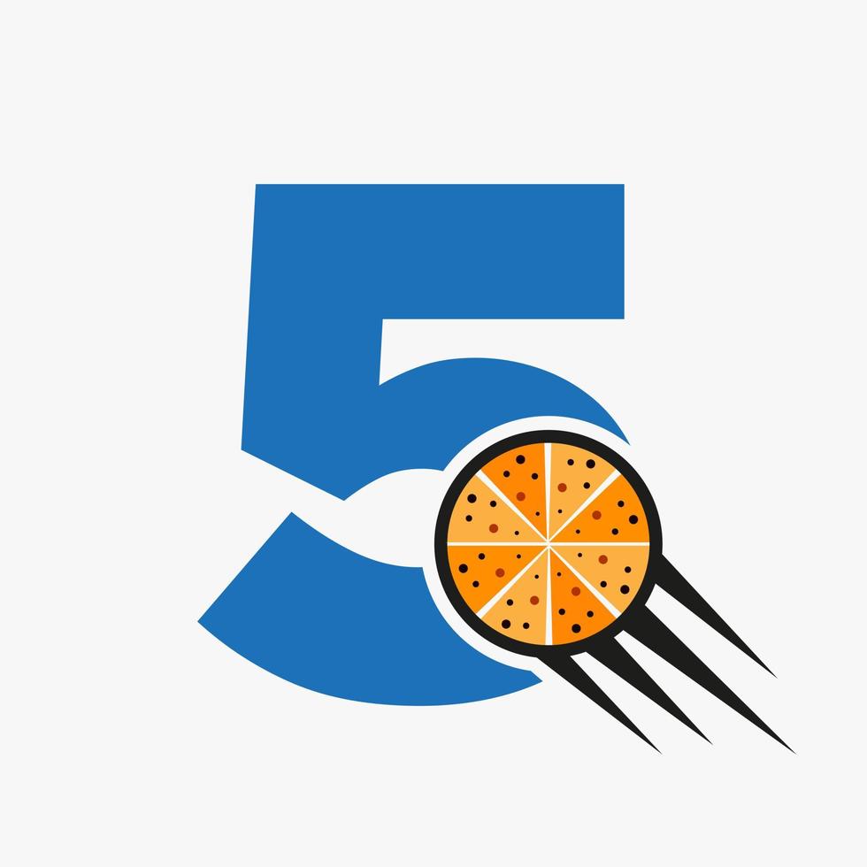 lettre initiale 5 restaurant café logo avec modèle vectoriel de concept de pizza