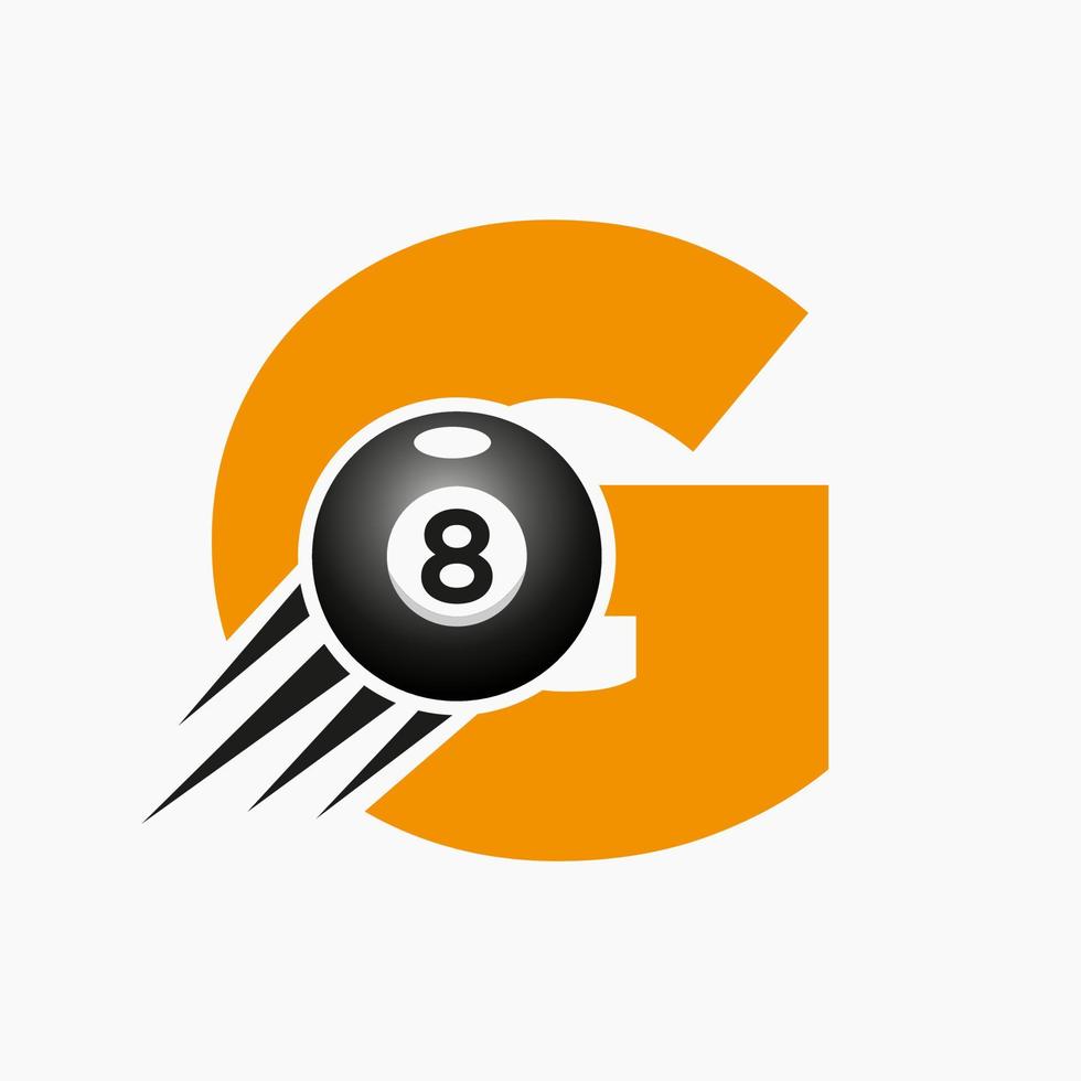 lettre g billard ou création de logo de piscine pour salle de billard ou modèle vectoriel de symbole de club de billard à 8 balles