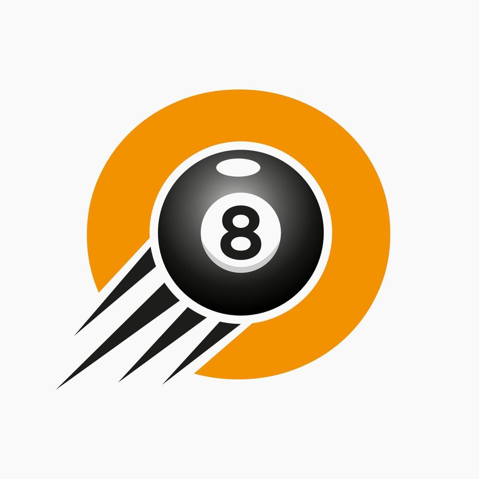 lettre o billard ou création de logo de piscine pour salle de billard ou modèle vectoriel de symbole de club de billard à 8 balles