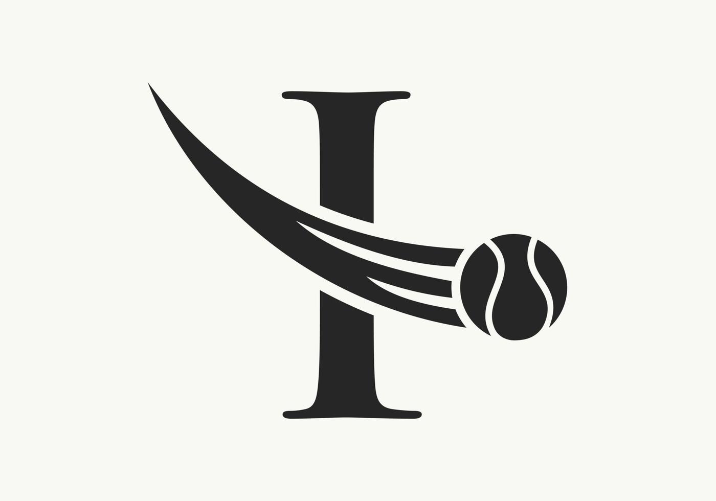 concept de logo de tennis lettre i avec icône de balle de tennis en mouvement. modèle vectoriel de symbole de logo de sport de tennis