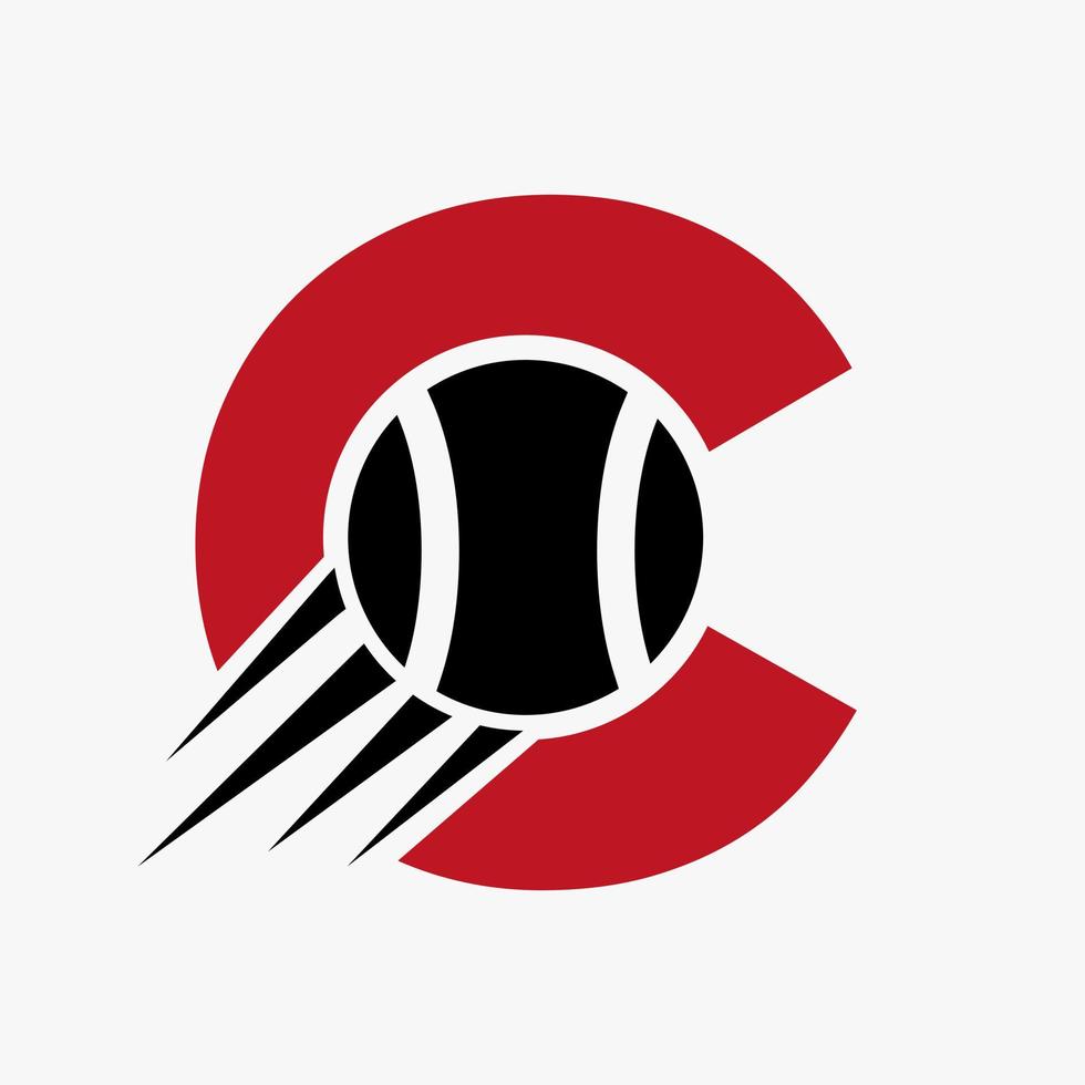 concept de logo de tennis lettre c avec icône de balle de tennis en mouvement. modèle vectoriel de symbole de logo de sport de tennis
