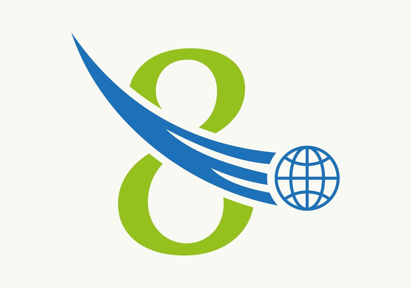 concept de logo mondial lettre 8 avec modèle vectoriel d'icône globale en mouvement
