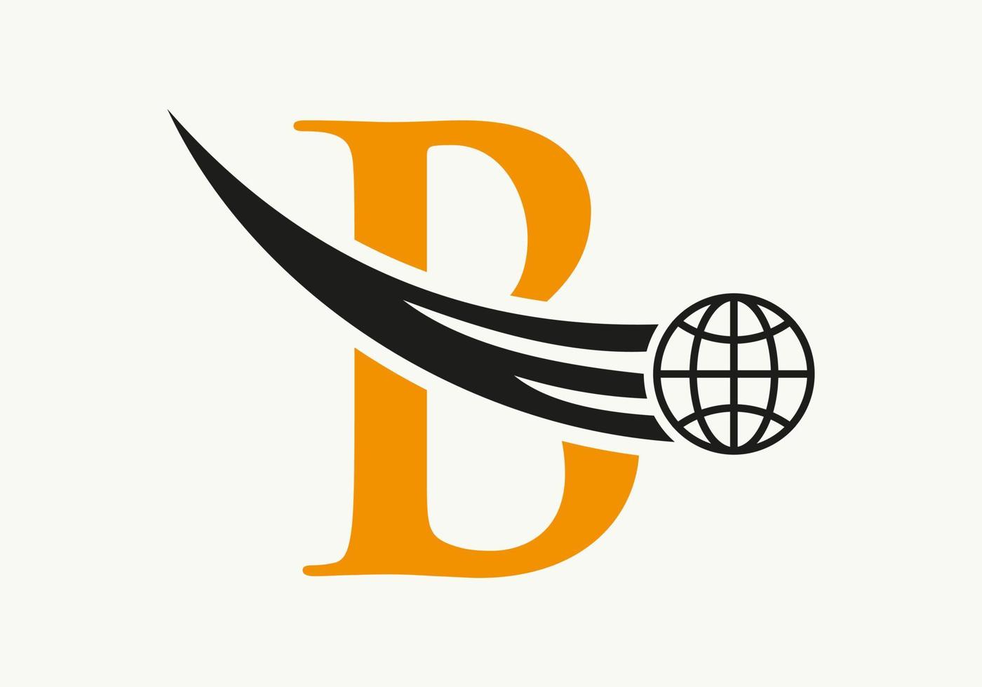 concept de logo mondial lettre b avec modèle vectoriel d'icône globale en mouvement