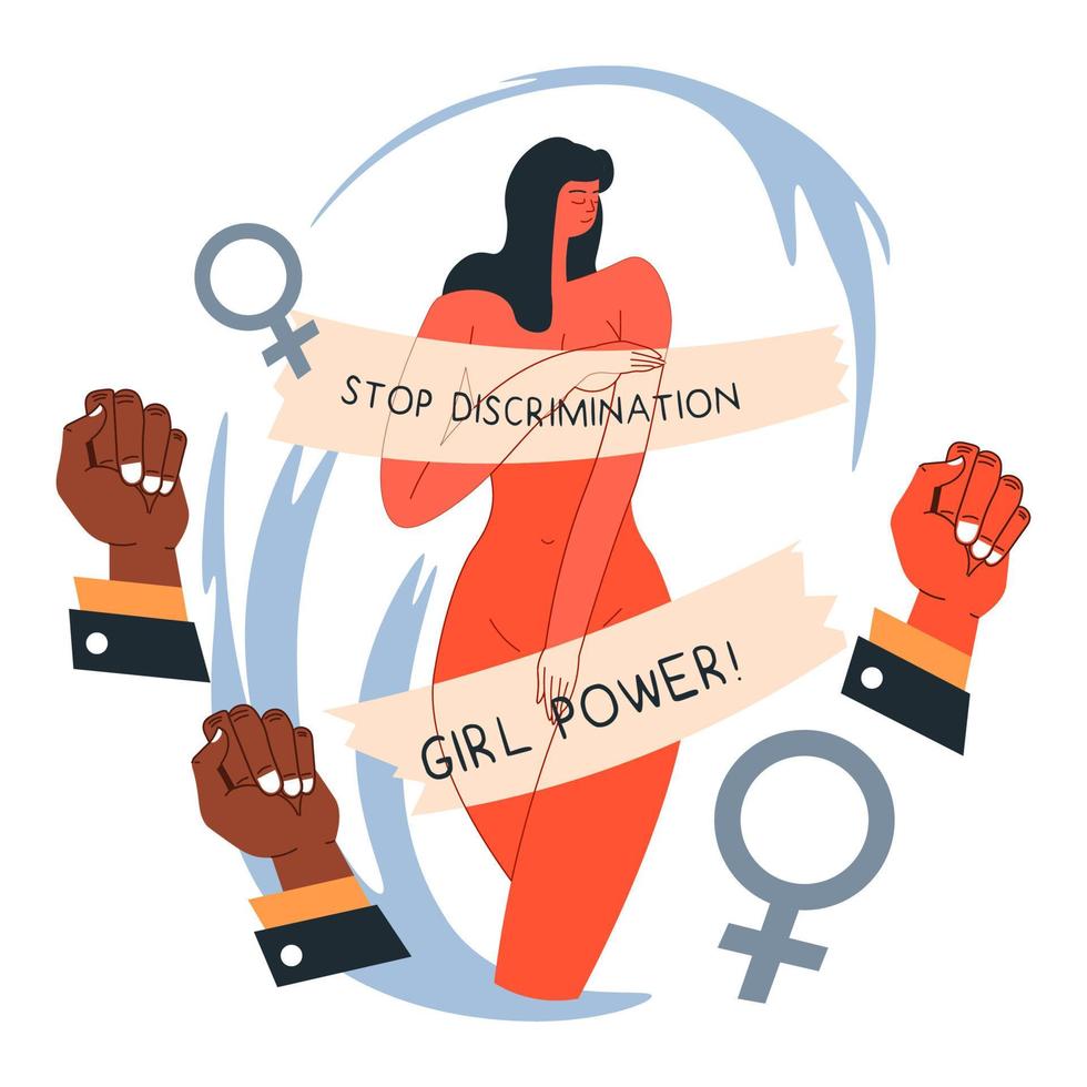 arrêter la discrimination girl power, mouvement féministe vecteur