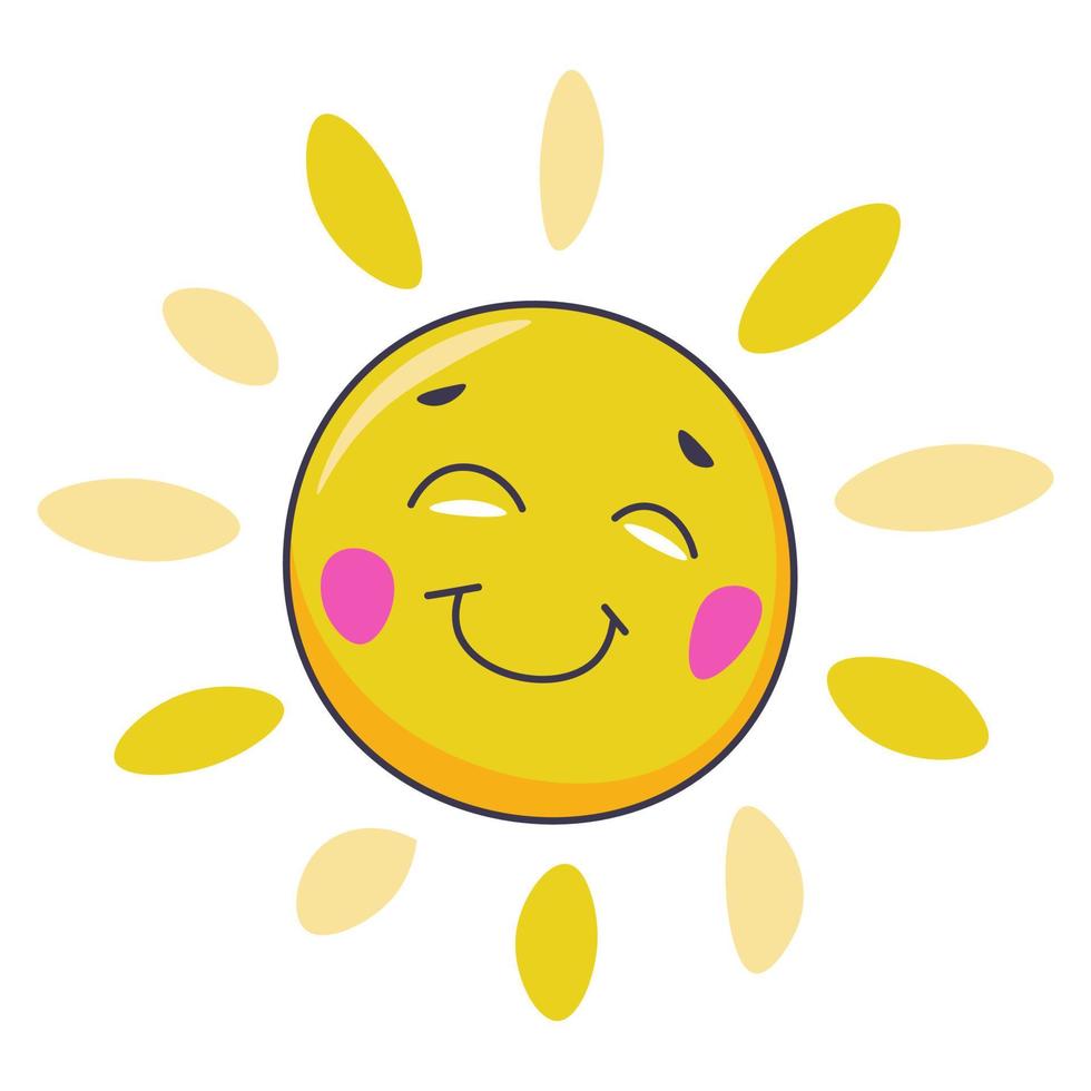 personnage de soleil souriant avec vecteur de visage et de rayons