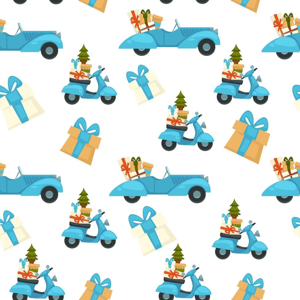 scooter avec pin et cadeaux pour noël vecteur