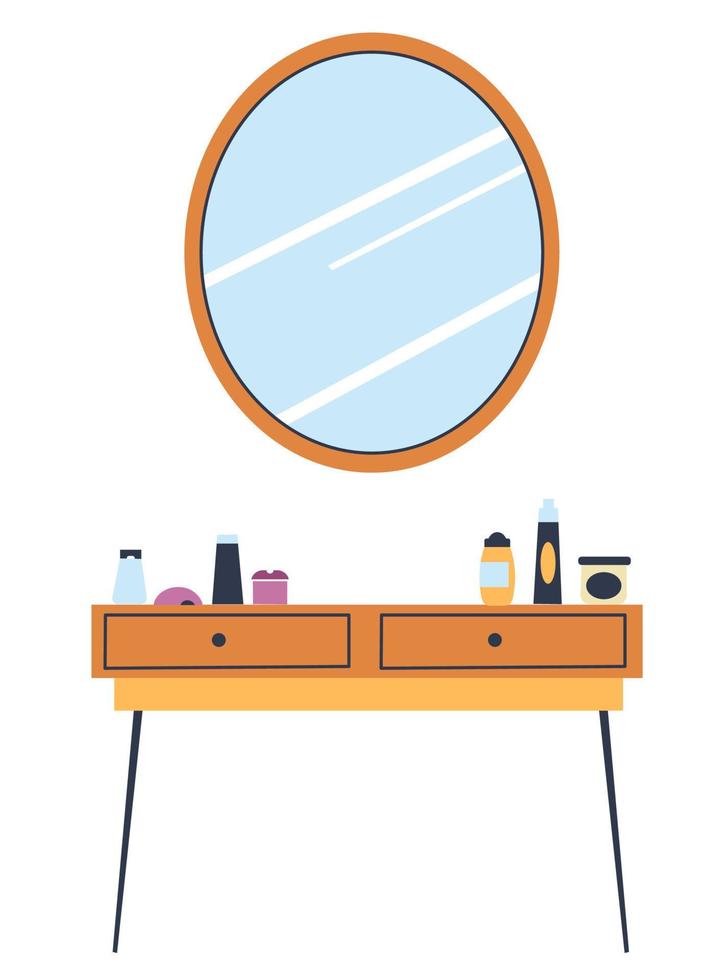 miroir et table avec produits cosmétiques, intérieur de la chambre vecteur