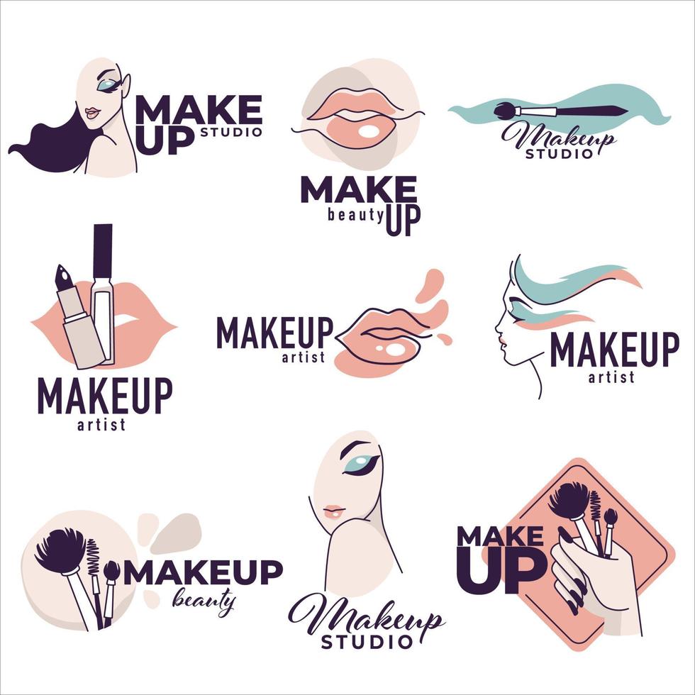 salon de maquillage pour femmes, emblèmes de studio de beauté visage vecteur