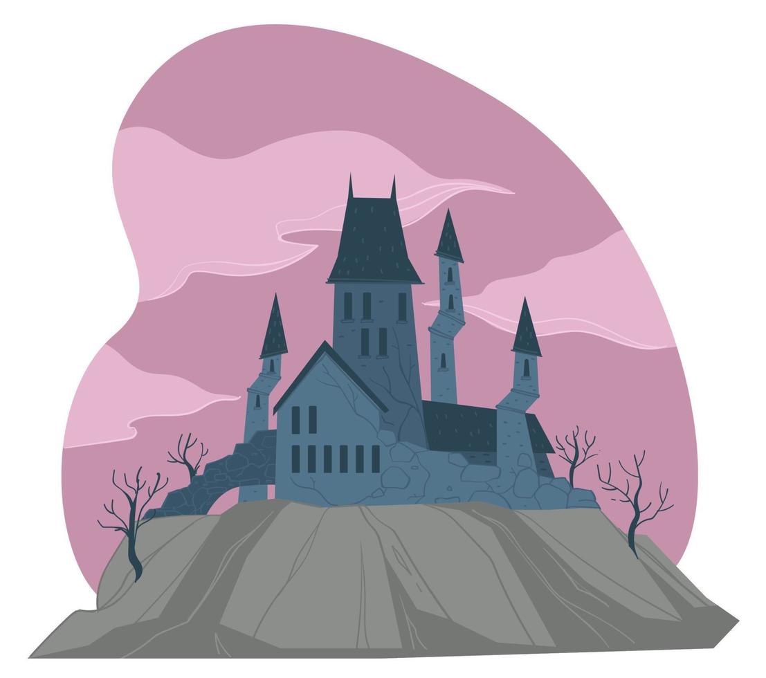sombre château médiéval ou forteresse avec tours vecteur
