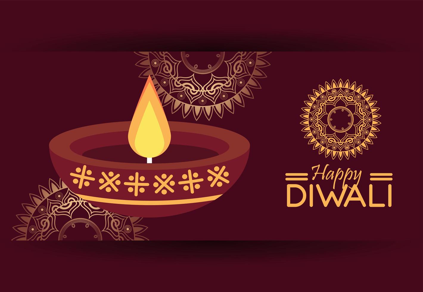 joyeuse fête de diwali avec bougie et mandalas vecteur