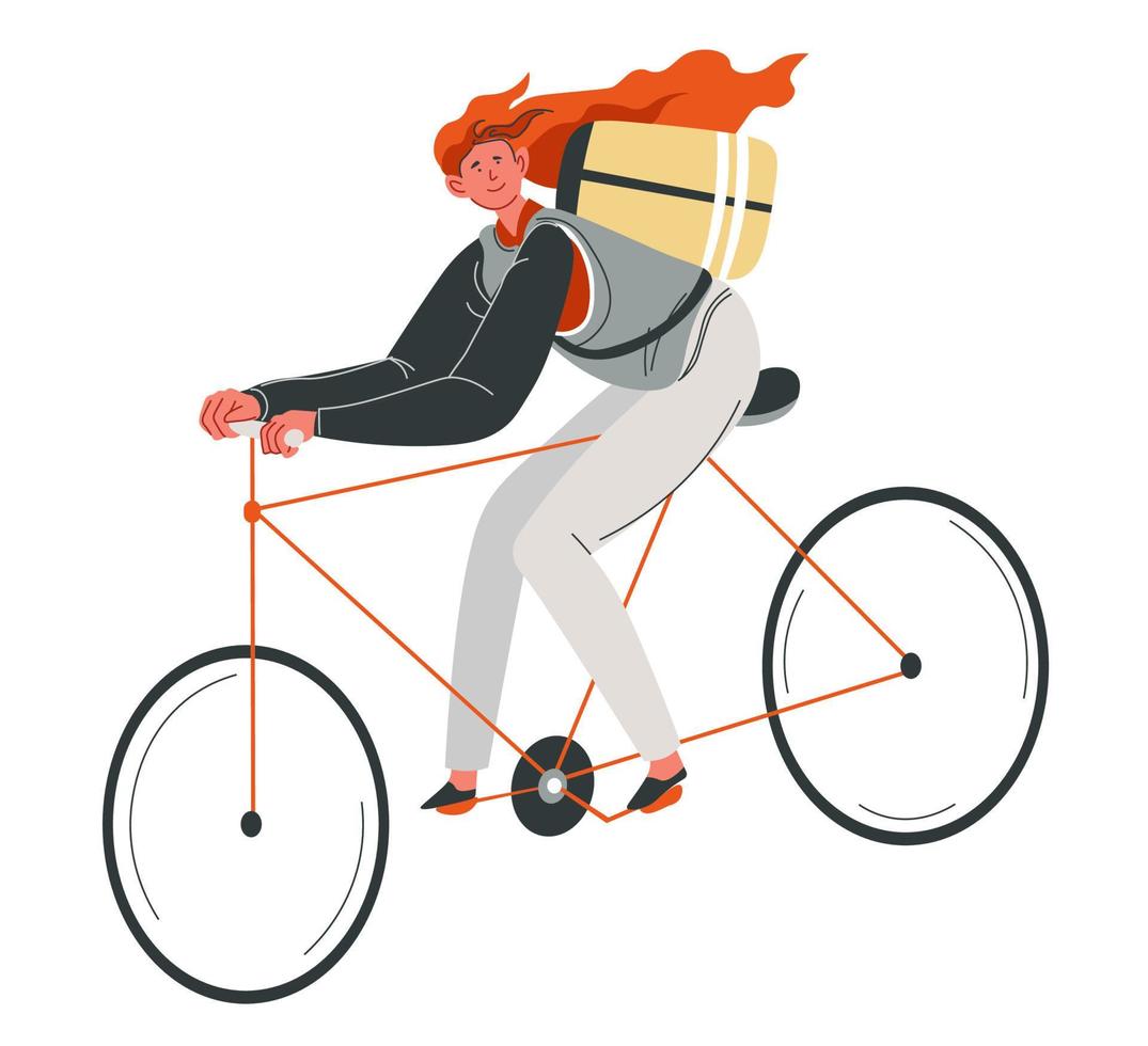 femme faisant du vélo, livraison de nourriture ou activité vecteur