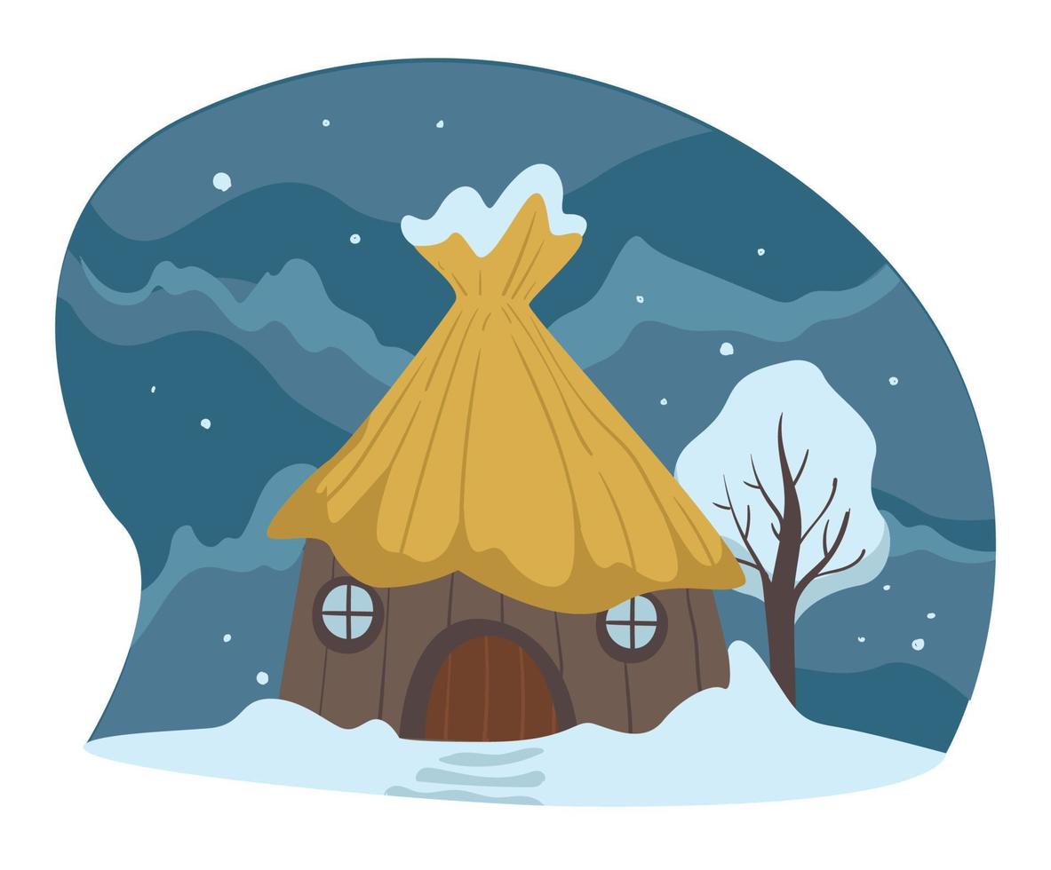 paysage d'hiver de campagne, maison couverte de vecteur de neige