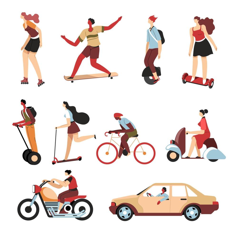 moyens de transport en ville, voitures et scooters vecteur