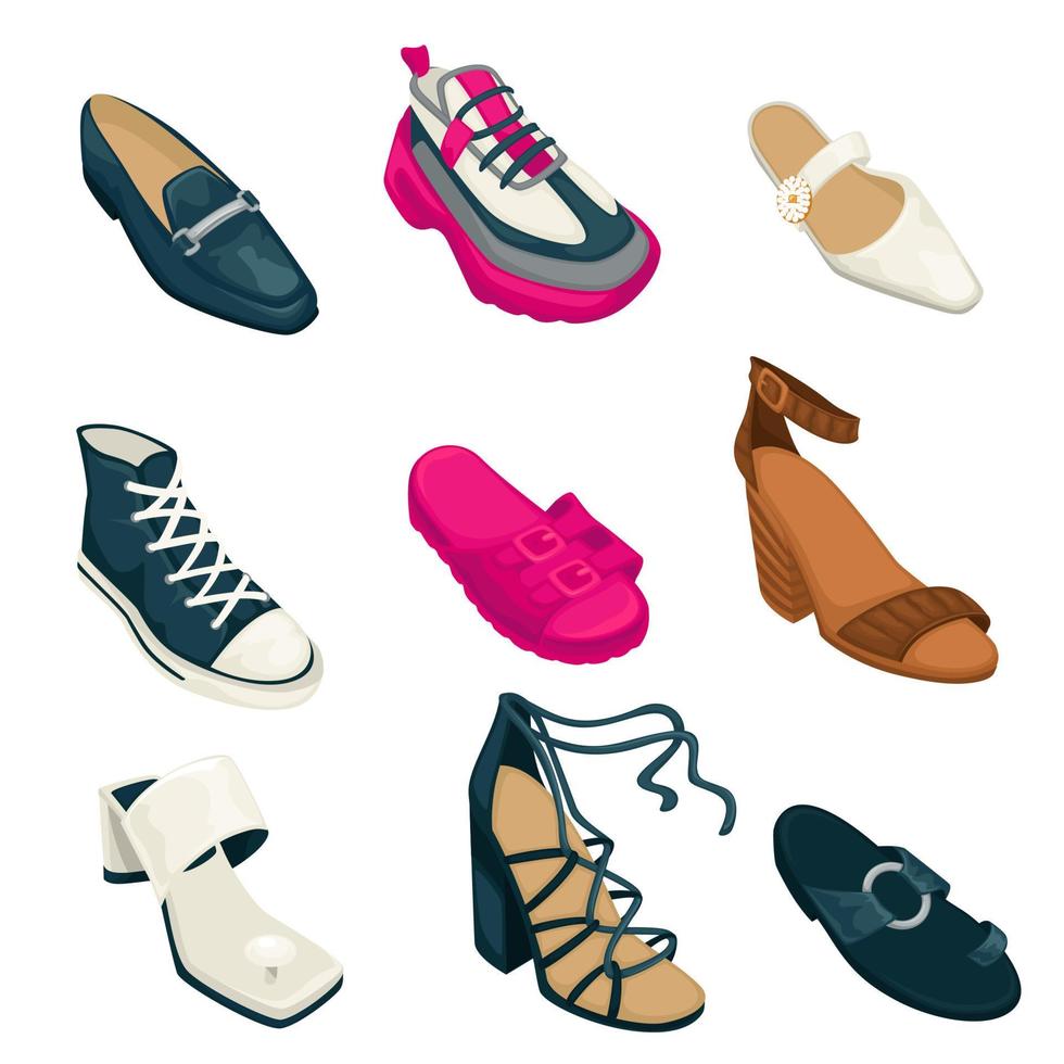 chaussures femme, collection de chaussures de mode pour femmes vecteur