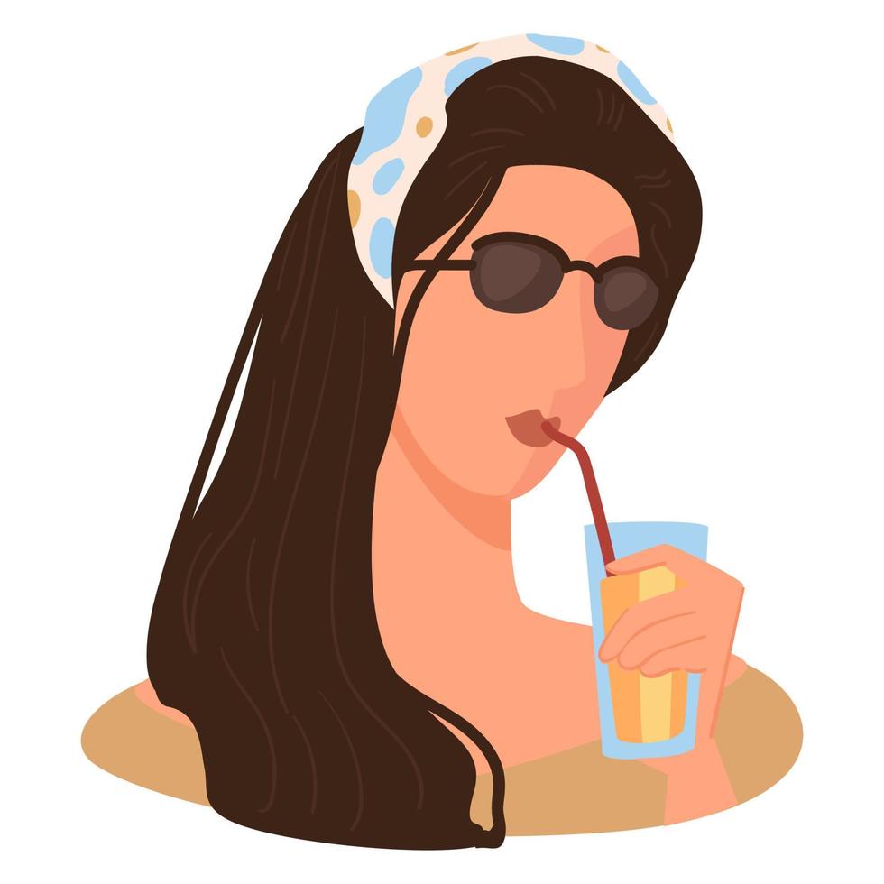 personnage féminin buvant un cocktail pendant les vacances d'été ou les jours fériés vecteur
